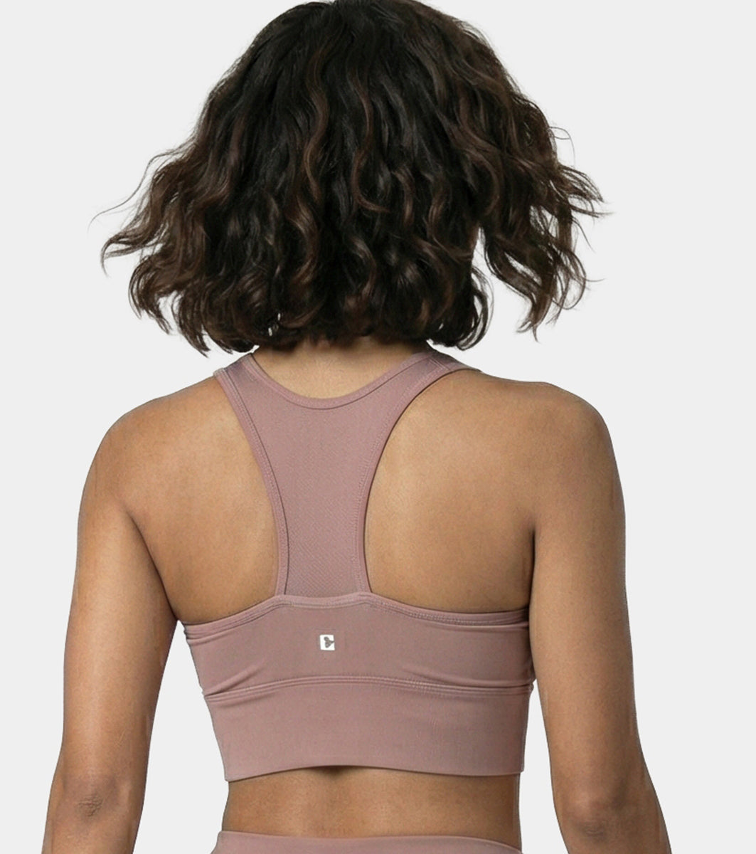 Enamor Wide Straps Seamed T-back Basic Workout Sports Bra - Quick Dry, Antimicrobial, Removable Padding, Non-Wired, Full Coverage - A202 (Twilight Mauve) - Image 2