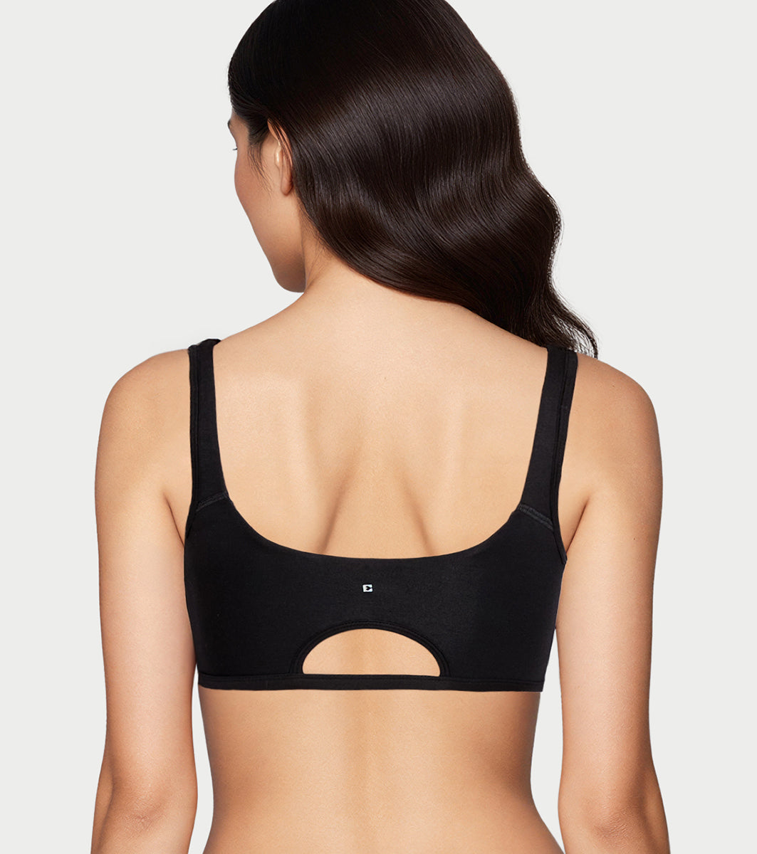 Enamor Bamboo Cotton IB06, Women's Pop-on Bra - 3X Softer, 4X more Absorbent & Antimicrobial, Non-Padded, Wirefree, High Coverage (Black) - Image 2