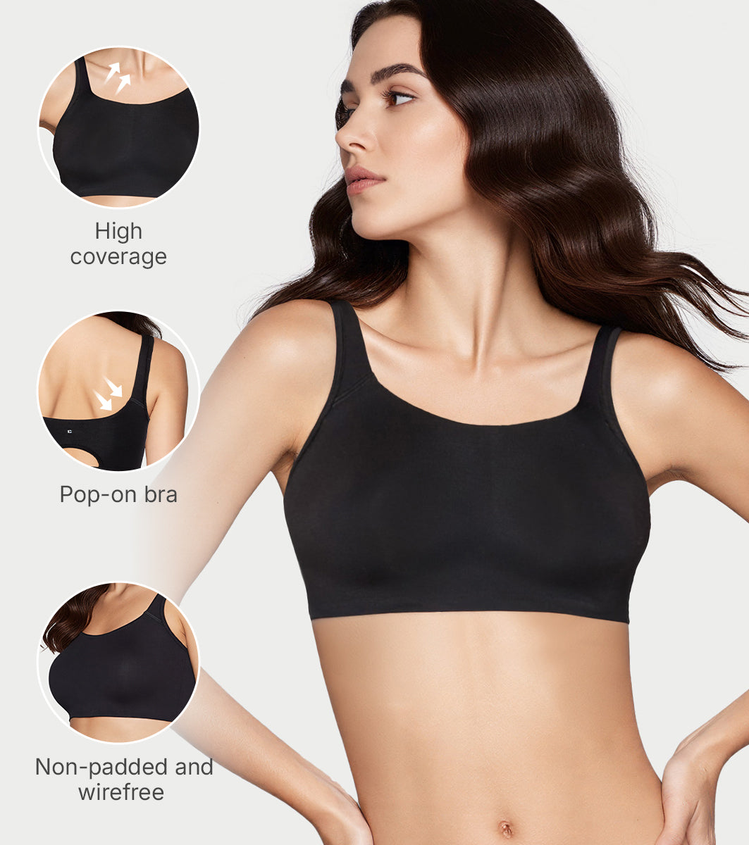 Enamor Bamboo Cotton IB06, Women's Pop-on Bra - 3X Softer, 4X more Absorbent & Antimicrobial, Non-Padded, Wirefree, High Coverage (Black) - Image 3