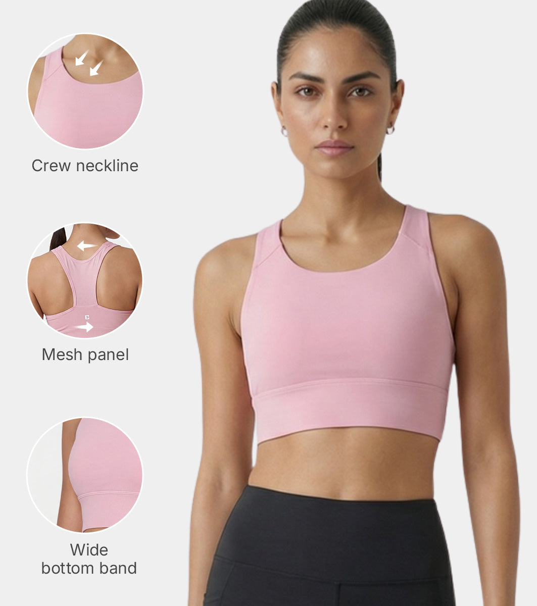 Enamor Wide Straps Seamed T-back Basic Workout Sports Bra - Quick Dry, Antimicrobial, Removable Padding, Non-Wired, Full Coverage - A202 (Pink Nectar) - Image 3