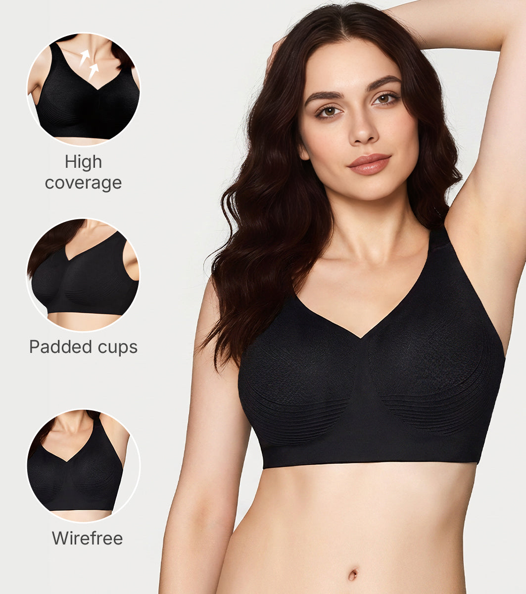 Enamor Innovations Invisi Encircle lift, Ultra smooth, Bonded, Slip-on, Women's T-Shirt Bra - Seamless, No-Pinch, No-Dig, Padded, Wirefree, High Coverage- IO01 (Black) - Image 3