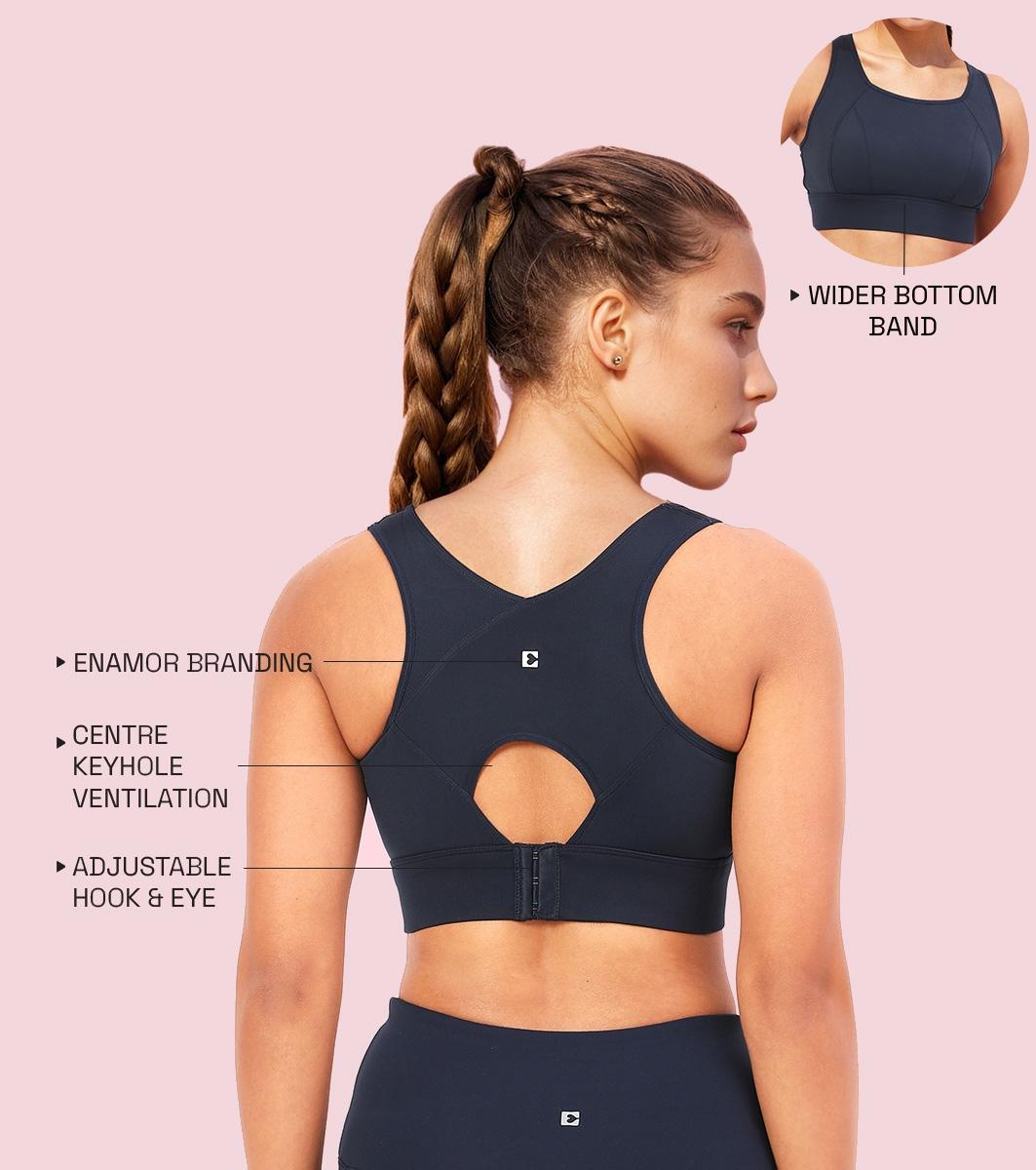Enamor Crew Neck Sleeveless Crop length Sports Bra For Women - Hook & Eye Closure, Hugged Fit - A205 (Navy) - Image 3