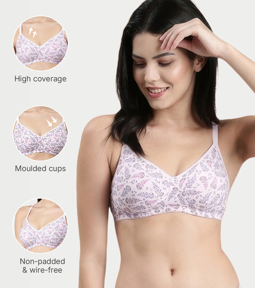 Enamor Innovations Fabcool Encircled Side Support Shaper, Non Padded, Wirefree, High Coverage, Women's Cotton Everyday Bra - A042 (Available in Plus Sizes) (Lupine Print) - Image 3