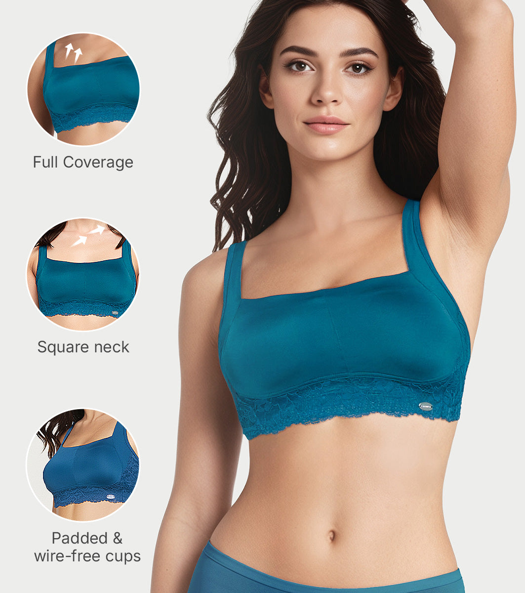 Enamor Wireless Full Coverage All Day Comfort Bra for Women, Padded, Wire-Free, Full Coverage, Square Neck - FE51 (Moonlit Blue) - Image 3