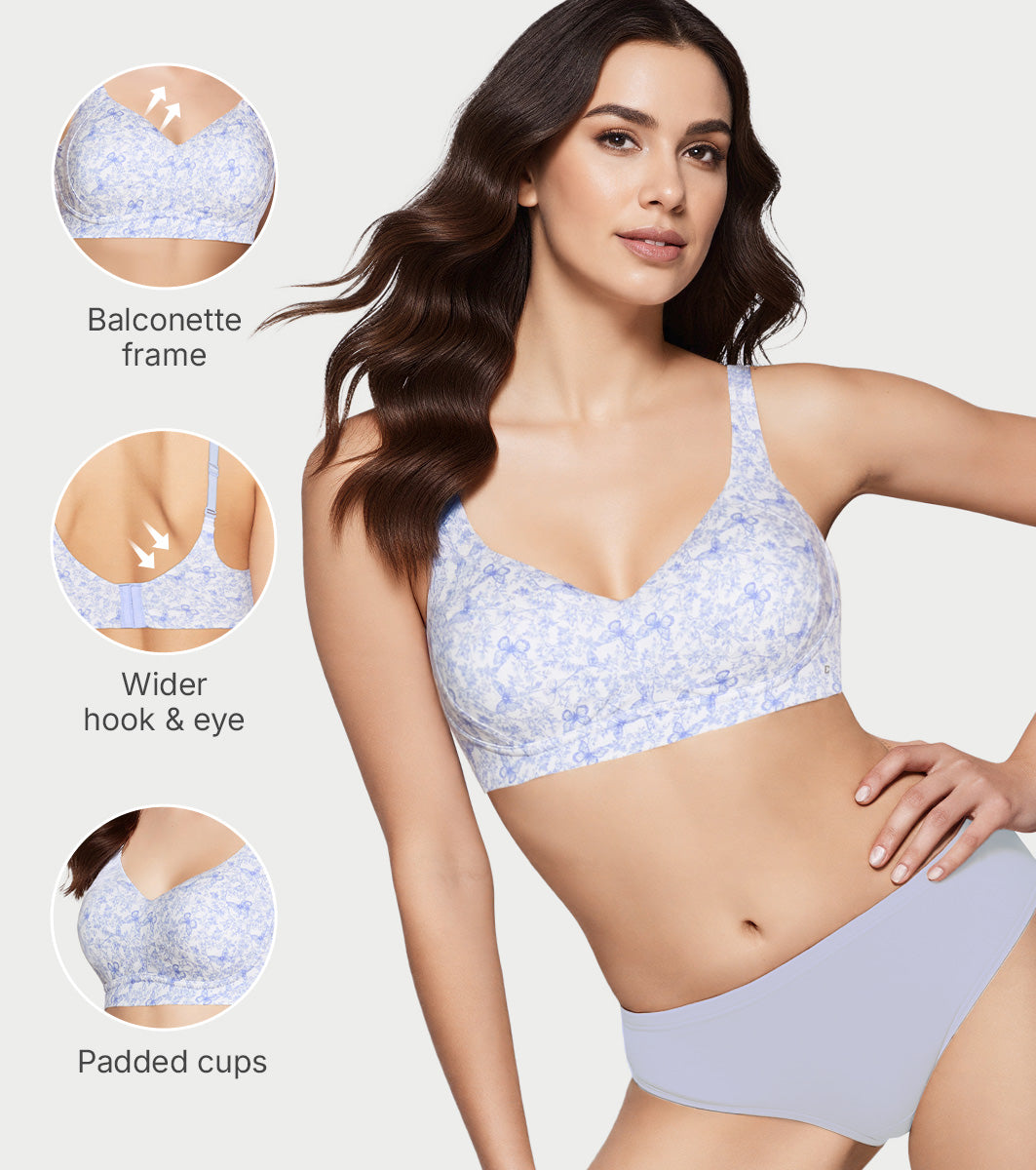 Enamor Bamboo Cotton A077, Side Support, Everyday Women's T-Shirt Bra - 3X Softer, 4X more Absorbent, Antimicrobial, Padded, Wirefree, Full Coverage (Blue Tinted Wings Print) - Image 3