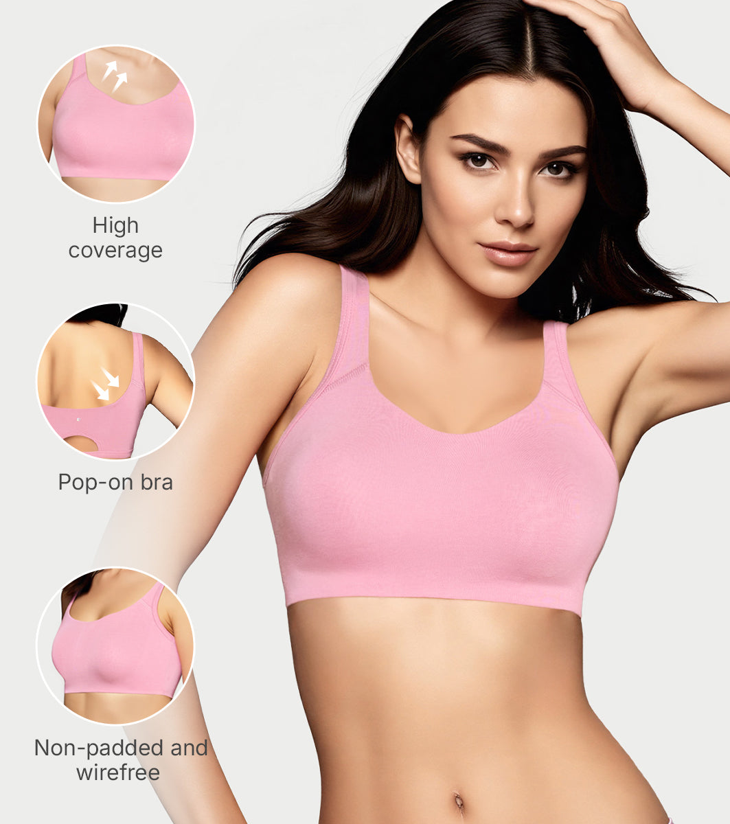 Enamor Bamboo Cotton IB06, Women's Pop-on Bra - 3X Softer, 4X more Absorbent & Antimicrobial, Non-Padded, Wirefree, High Coverage (Pale Grey/Rose Blush) - Image 4