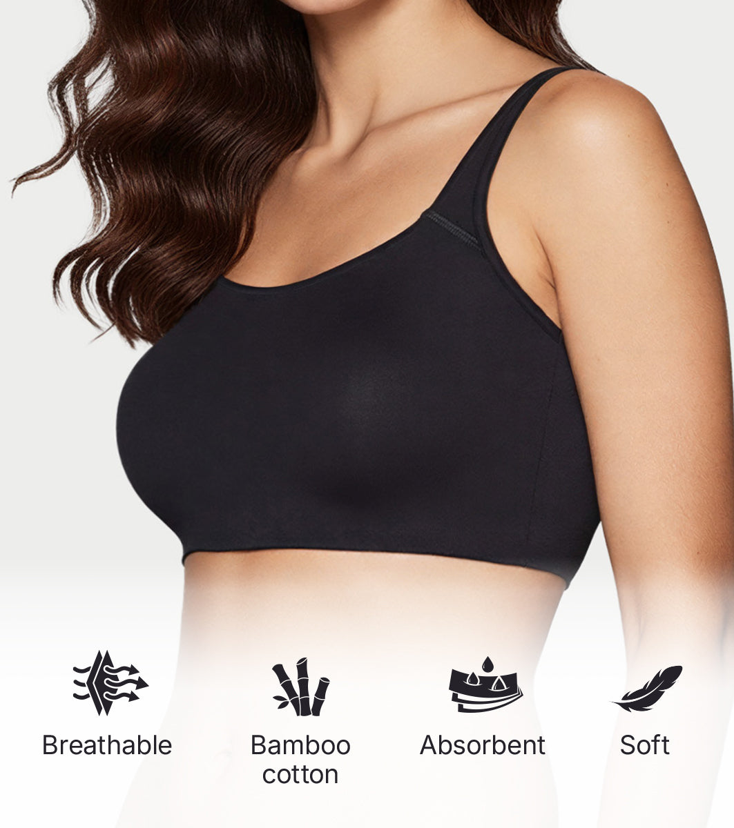 Enamor Bamboo Cotton IB06, Women's Pop-on Bra - 3X Softer, 4X more Absorbent & Antimicrobial, Non-Padded, Wirefree, High Coverage (Black) - Image 4