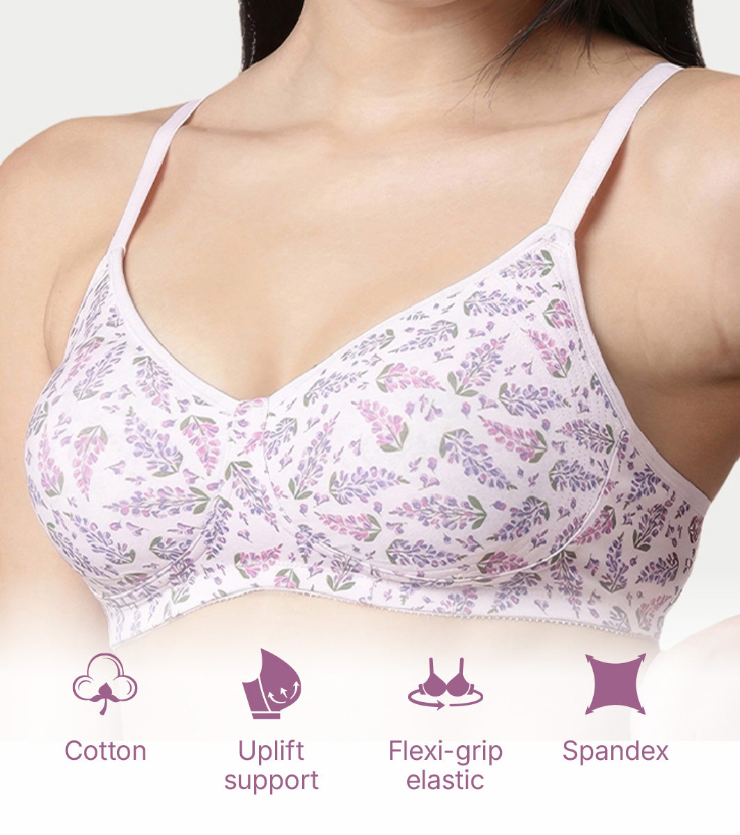 Enamor Innovations Fabcool Encircled Side Support Shaper, Non Padded, Wirefree, High Coverage, Women's Cotton Everyday Bra - A042 (Available in Plus Sizes) (Lupine Print) - Image 4