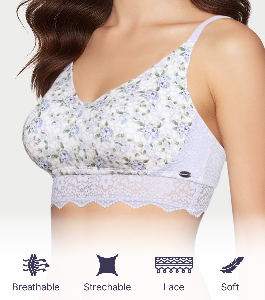 Enamor Printed Modal Lace Bralette, Padded, Wire Free, High Coverage - F226 (Tile Garden Print) - Image 4