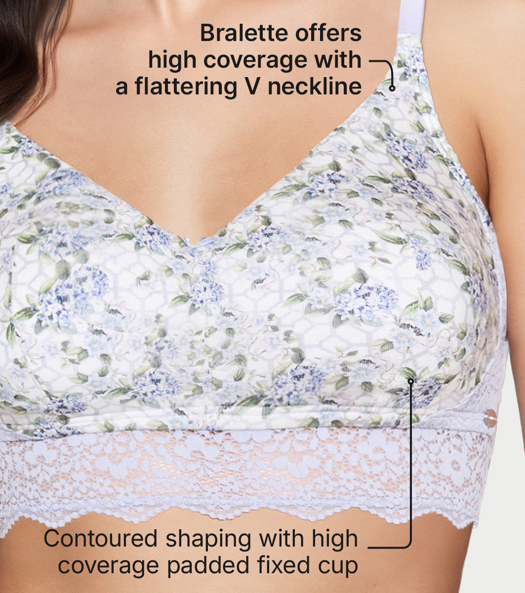 Enamor Printed Modal Lace Bralette, Padded, Wire Free, High Coverage - F226 (Tile Garden Print) - Image 5
