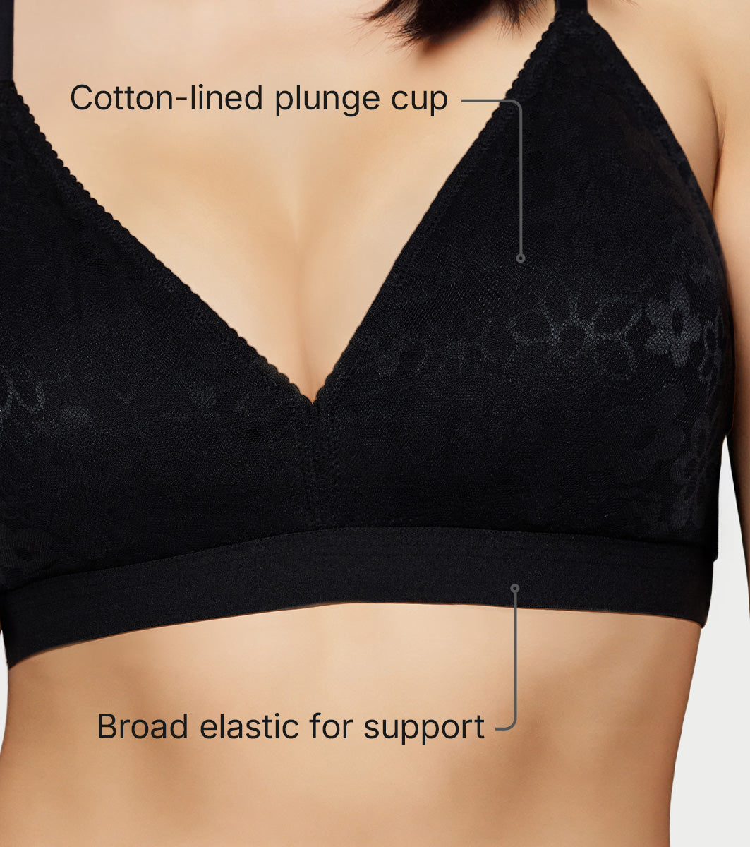 Enamor SMB04 Plunge Cup Non-Wired Bra, High Coverage (Black) - Image 5