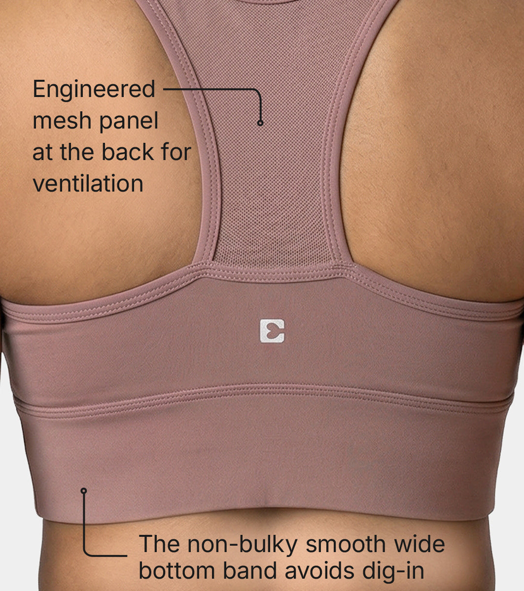 Enamor Wide Straps Seamed T-back Basic Workout Sports Bra - Quick Dry, Antimicrobial, Removable Padding, Non-Wired, Full Coverage - A202 (Twilight Mauve) - Image 5
