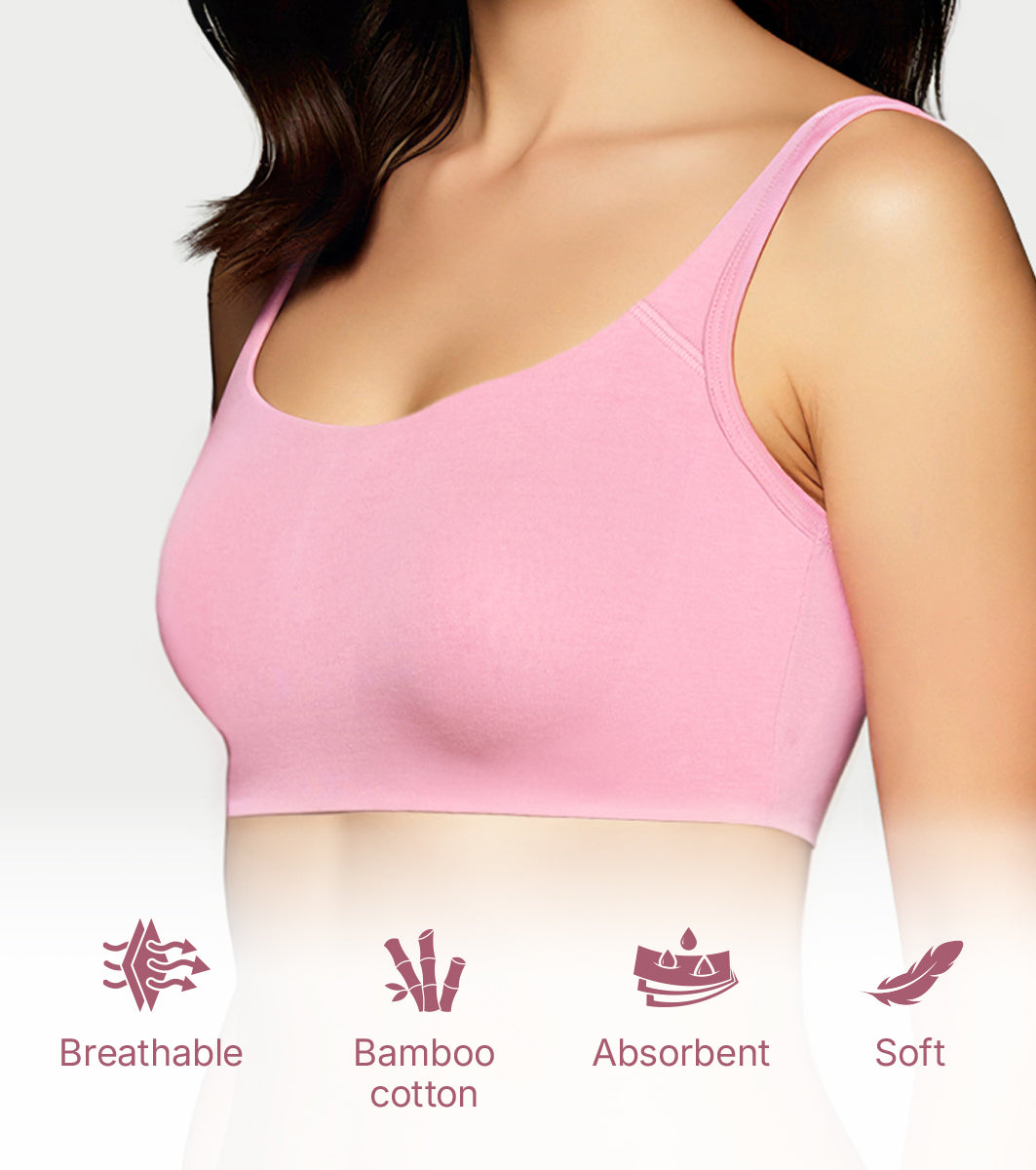 Enamor Bamboo Cotton IB06, Women's Pop-on Bra - 3X Softer, 4X more Absorbent & Antimicrobial, Non-Padded, Wirefree, High Coverage (Pale Grey/Rose Blush) - Image 5