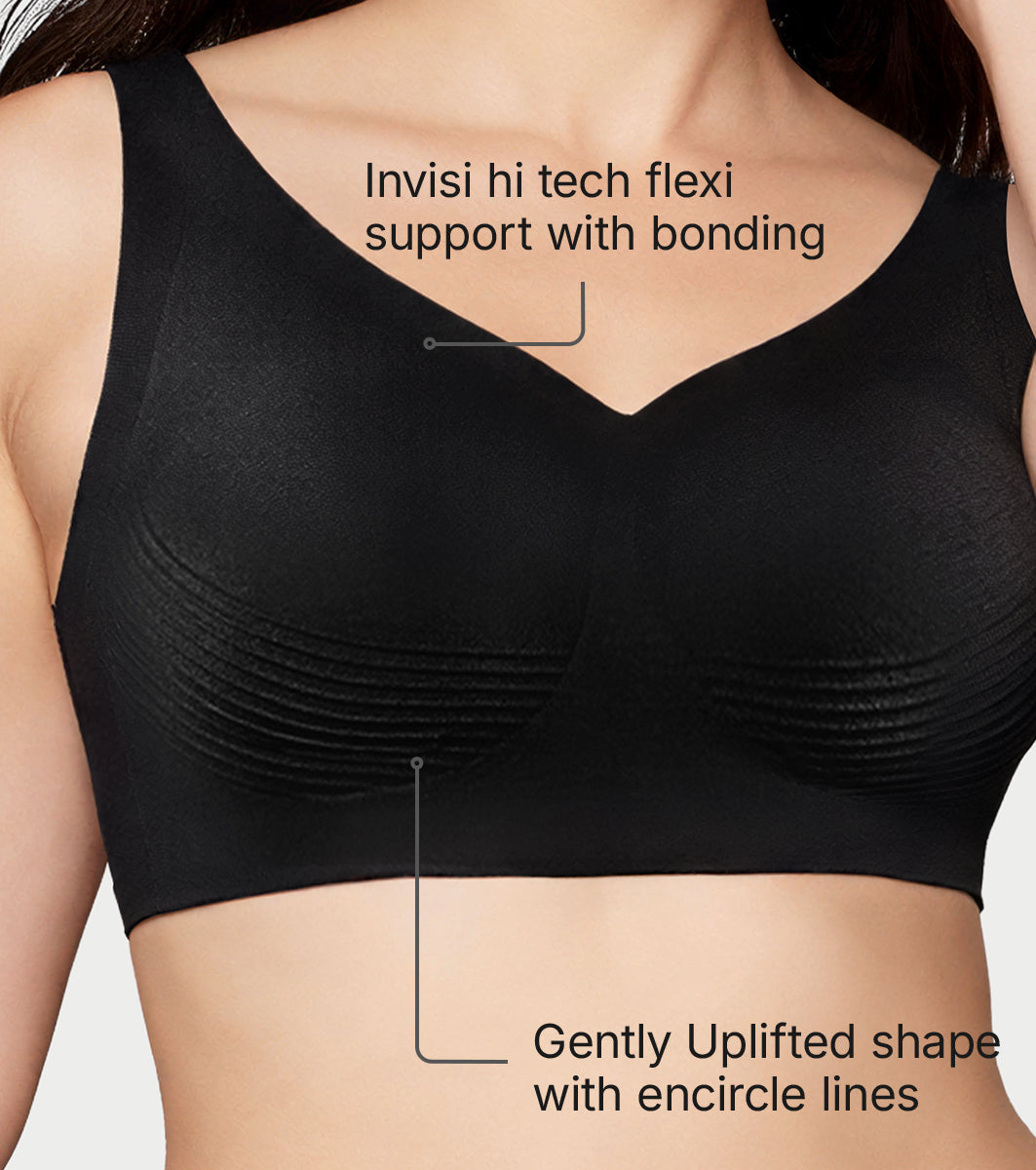 Enamor Innovations Invisi Encircle lift, Ultra smooth, Bonded, Slip-on, Women's T-Shirt Bra - Seamless, No-Pinch, No-Dig, Padded, Wirefree, High Coverage- IO01 (Black) - Image 5