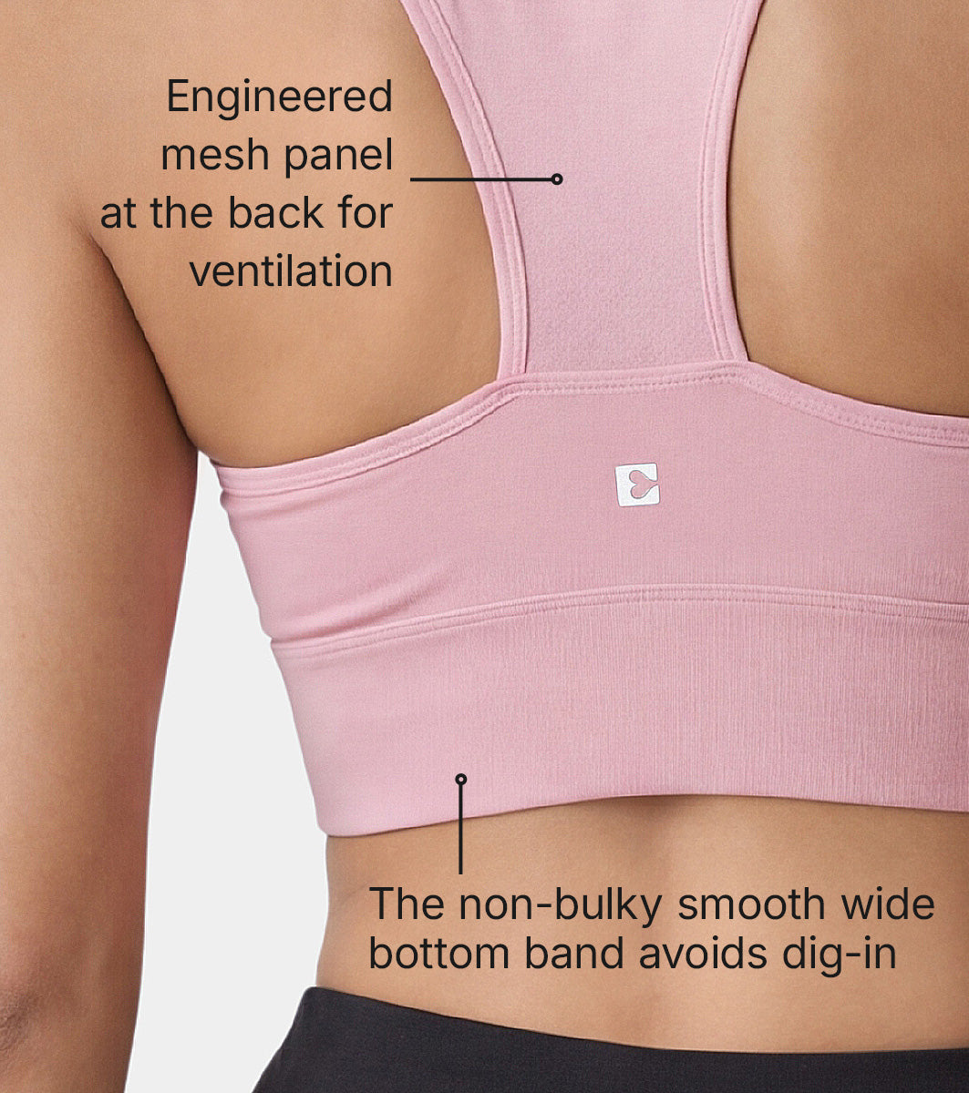 Enamor Wide Straps Seamed T-back Basic Workout Sports Bra - Quick Dry, Antimicrobial, Removable Padding, Non-Wired, Full Coverage - A202 (Pink Nectar) - Image 5