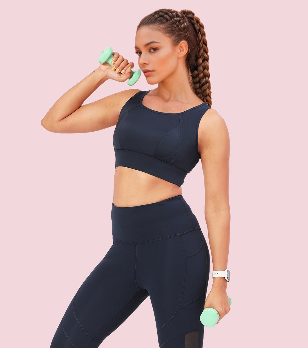 Enamor Crew Neck Sleeveless Crop length Sports Bra For Women - Hook & Eye Closure, Hugged Fit - A205 (Navy) - Image 6