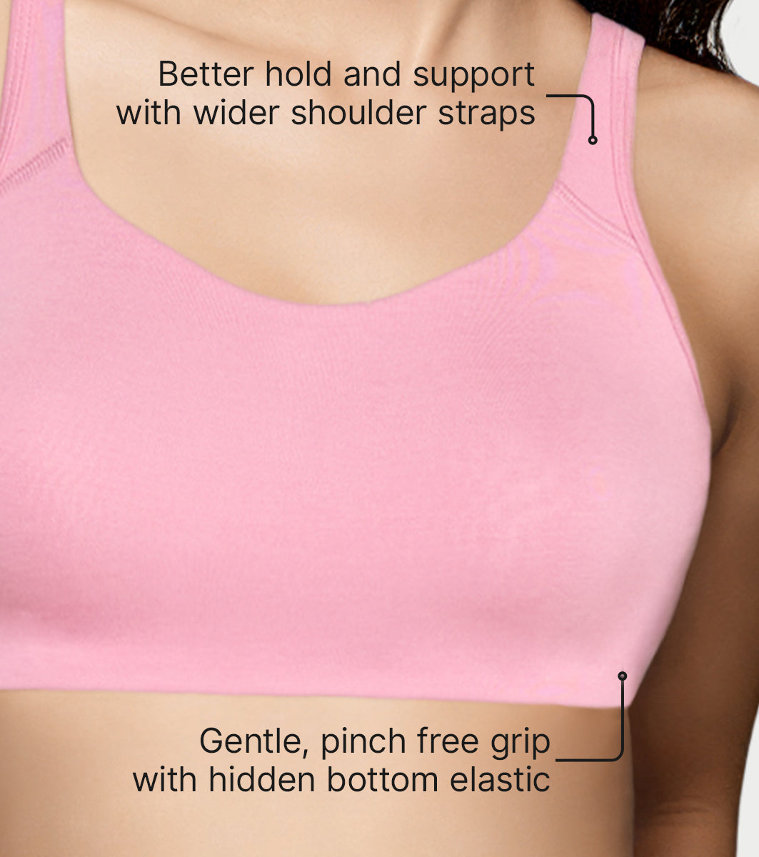 Enamor Bamboo Cotton IB06, Women's Pop-on Bra - 3X Softer, 4X more Absorbent & Antimicrobial, Non-Padded, Wirefree, High Coverage (Pale Grey/Rose Blush) - Image 6