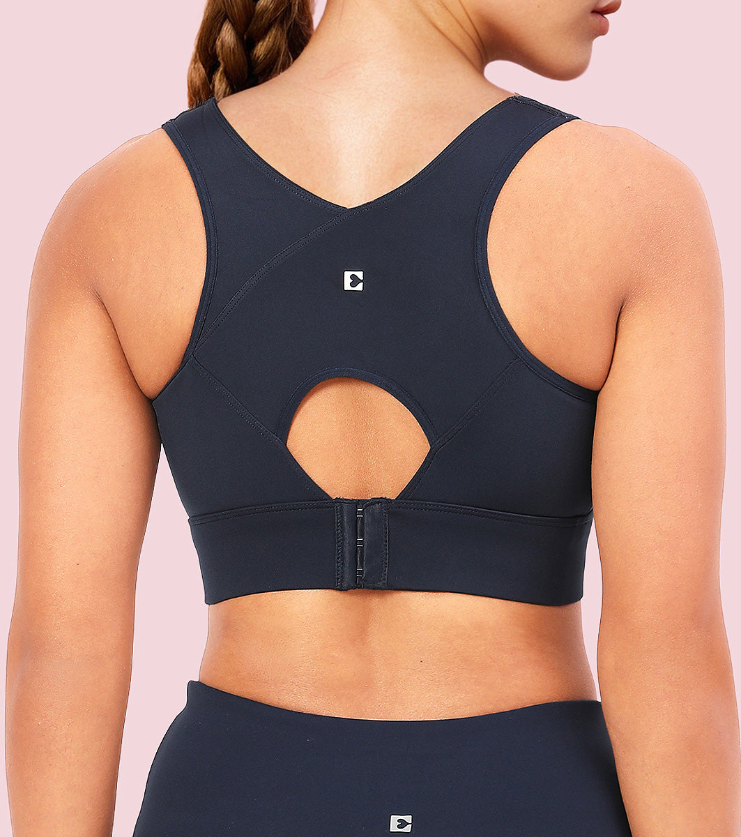 Enamor Crew Neck Sleeveless Crop length Sports Bra For Women - Hook & Eye Closure, Hugged Fit - A205 (Navy) - Image 7