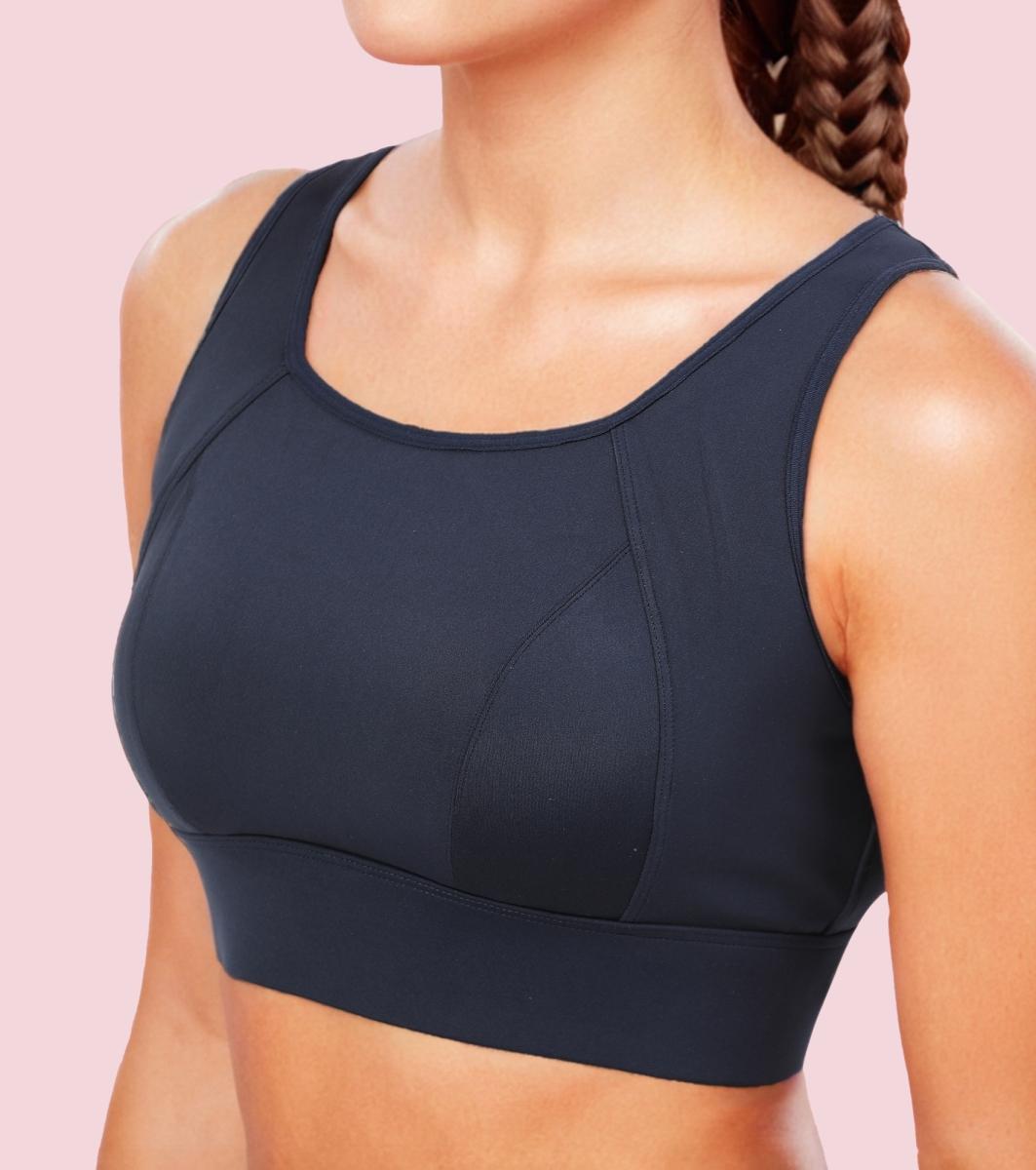 Enamor Crew Neck Sleeveless Crop length Sports Bra For Women - Hook & Eye Closure, Hugged Fit - A205 (Navy) - Image 8