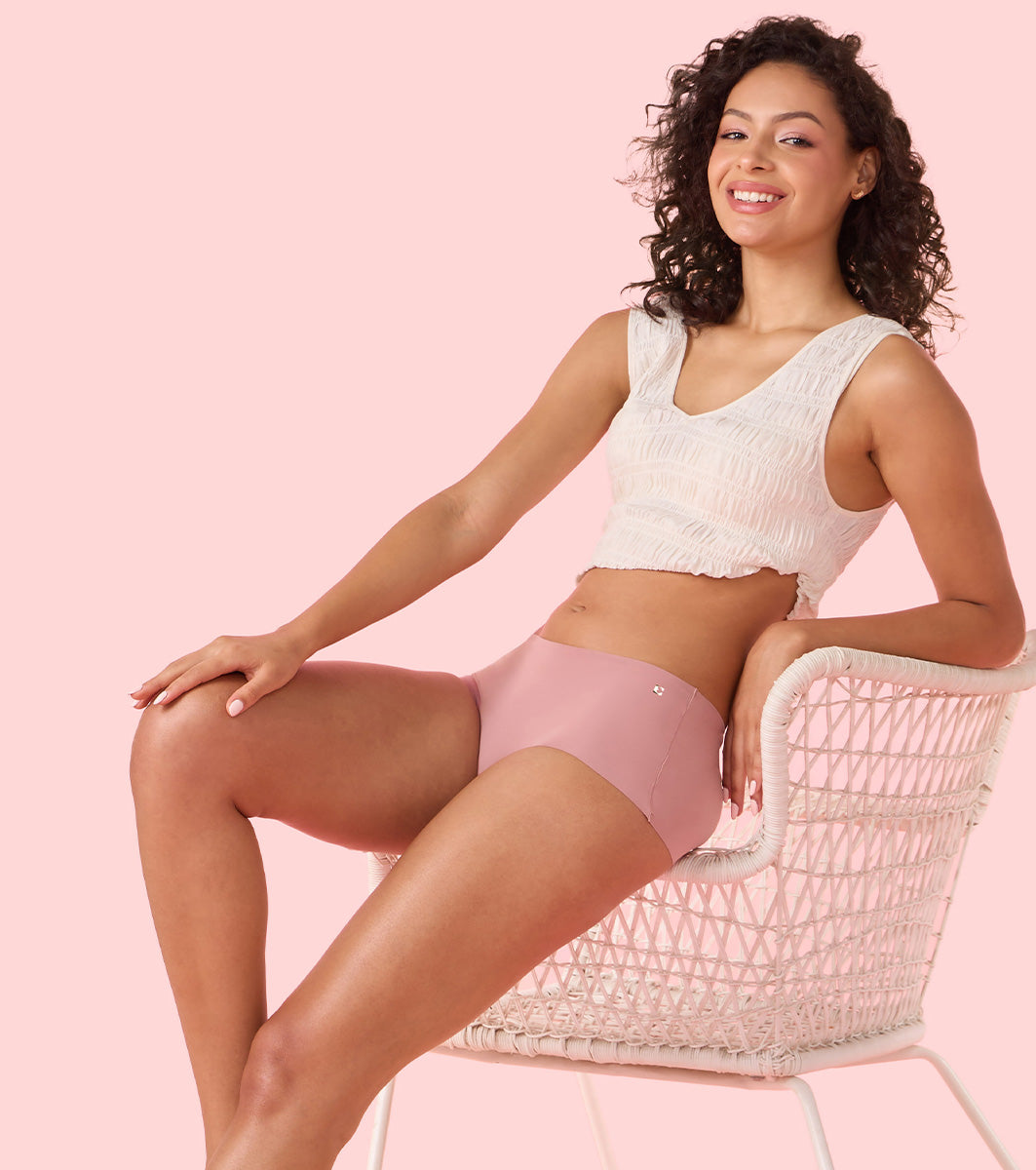 Enamor PS40 Innovations Invisi, All Day Comfort, Mid Waist Boyshorts Panty for Women - No Visible Panty Lines, Breathable, Sweat wicking, Free Cut, Full Coverage - Pack of 1 (Nostalgia Rose)