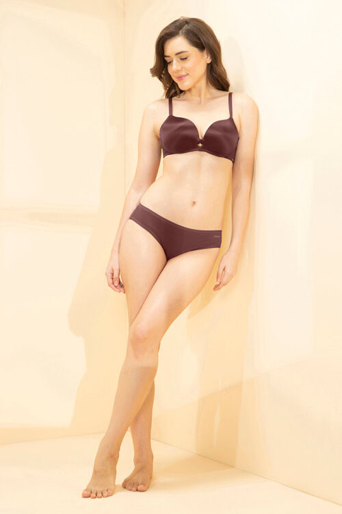 Elevate Curves Padded Non-Wired Push-up Bra - Rum Raisen