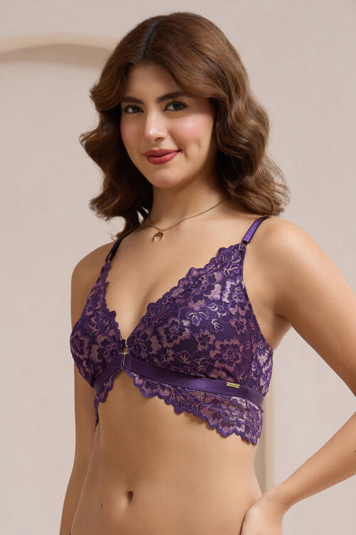 Femme Lace Padded Non-Wired Demi Bra - Blackberry Cordial